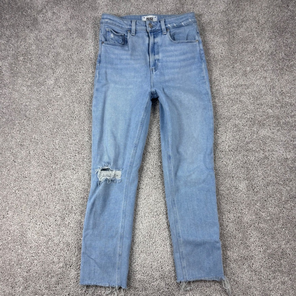 Paige Sarah Slim Crop High Rise Distressed‎ Light Wash Jeans Size 26 Raw Hem
